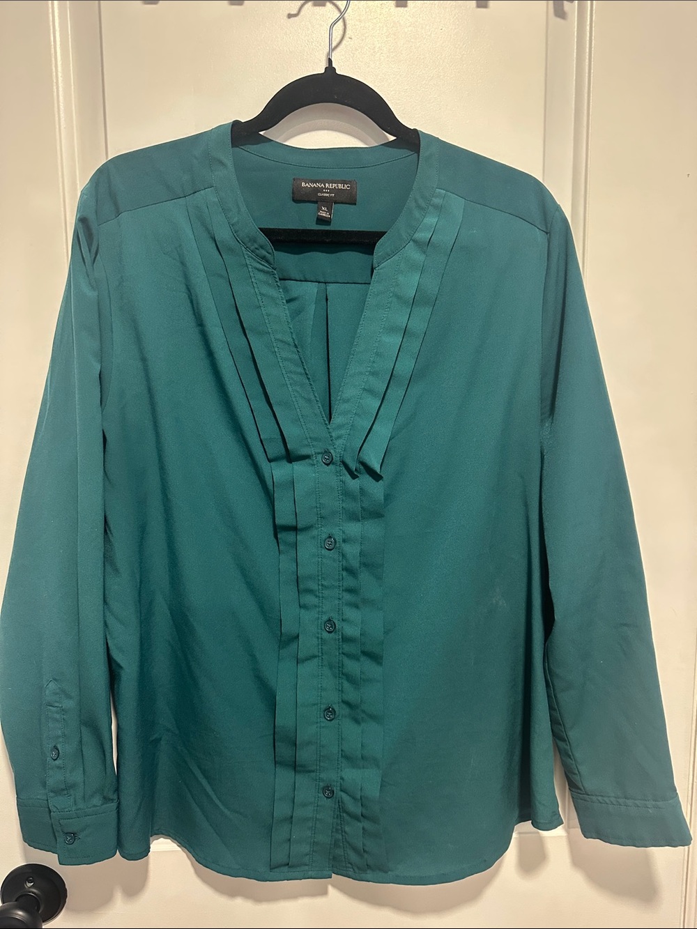 Banana Republic Teal V-Neck Button-Front Blouse